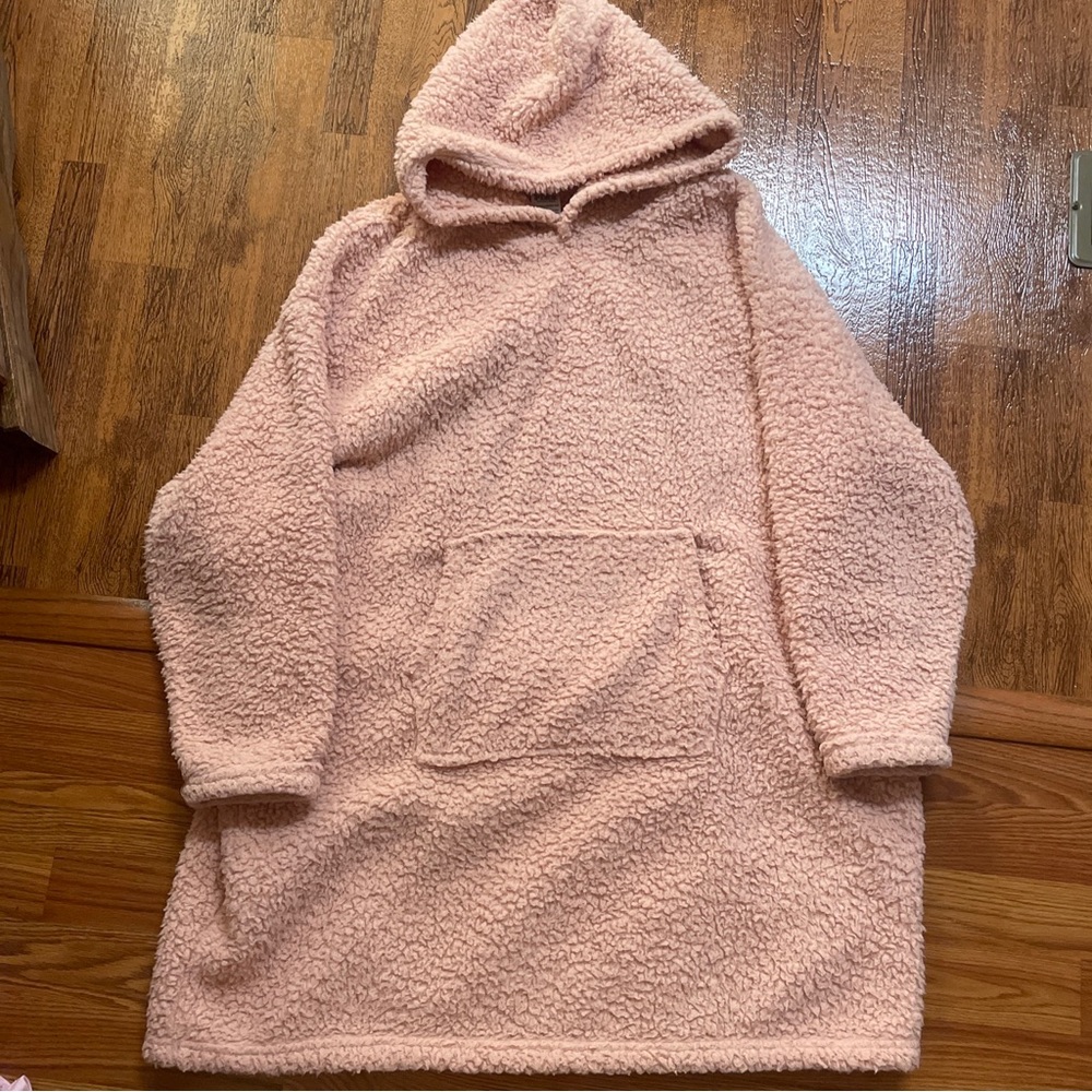 Victoria secret pink Sherpa hoodie oversized pullover fur tunic dress one size